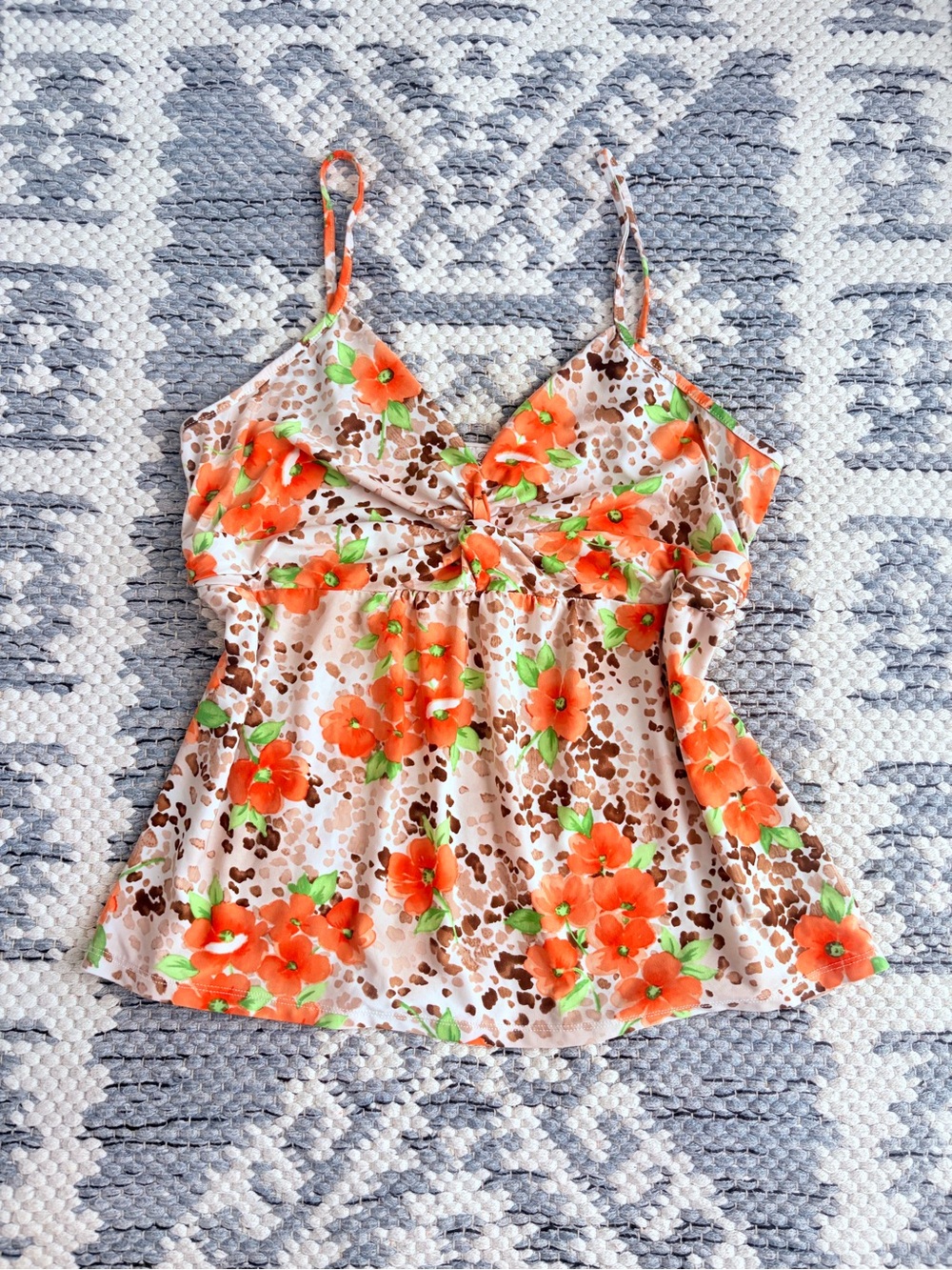 Linea Donatella Orange Floral Twist-Front Cami